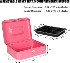 Durable Pink Money Saving Box with Key Lock and Removable Tray – 9.84 » x 7.87 »