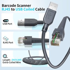 3M-9.84ft Scanner Cable For Zebra DS9908 STB4278 LI4278 USB A to RJ45 Cable