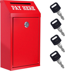 Locking Cash Box with Slot Metal Money Donation Box with Lock and 4 Keys Red