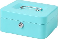 Cash Box with Key Lock – Durable Metal Cash Box with Money Tray, Light Blue, …