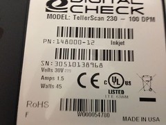 Digital Check TS230 100 dpm Tellerscan check scanner with ink endorser Refurbish