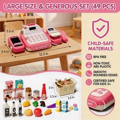 Stactcute 49Pcs Cash Register Toy Set For Kids Pretend Play Grocery Store