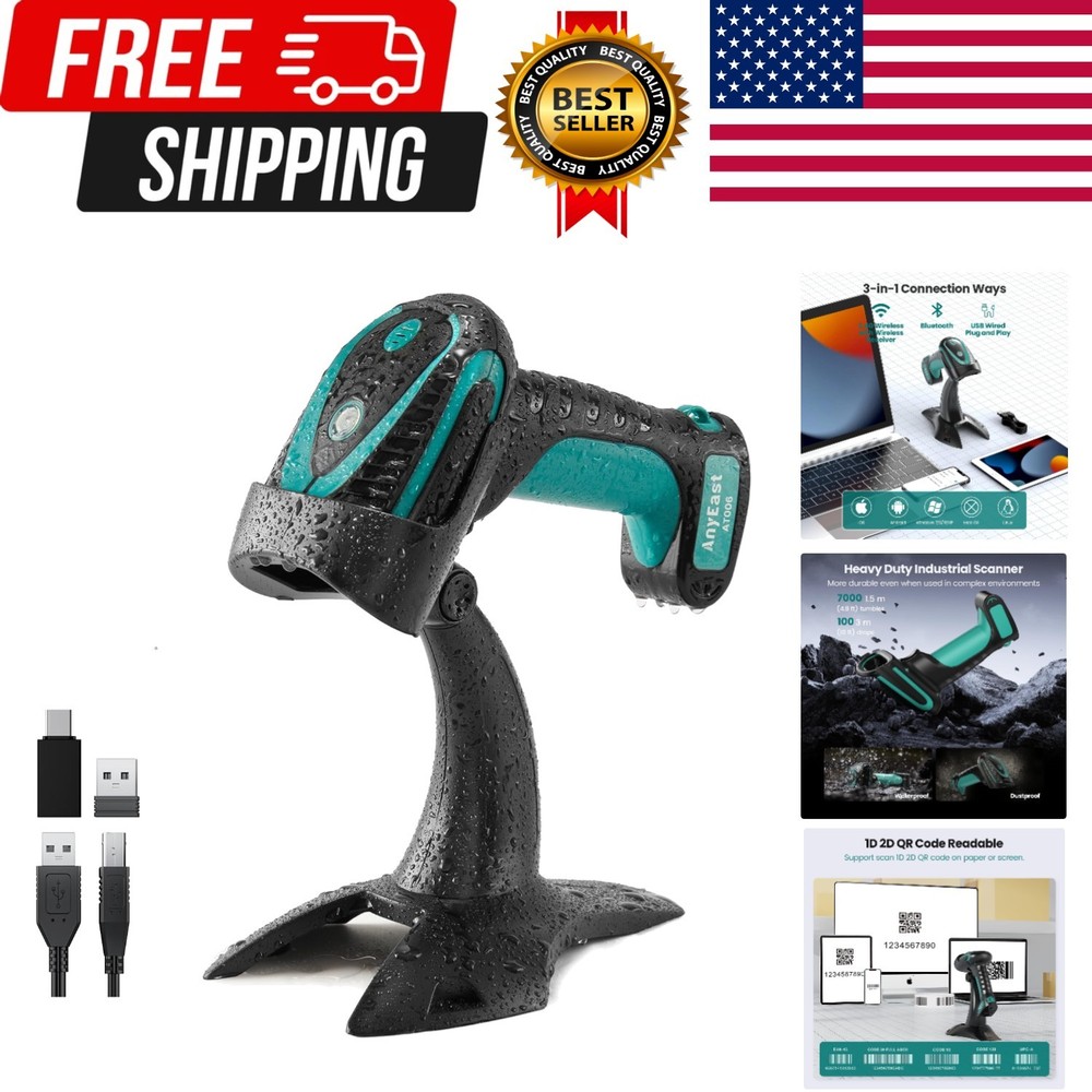 Bluetooth Barcode Scanner: Industrial 2D 1D with Stand USB Wired | 2.4G Wirel…