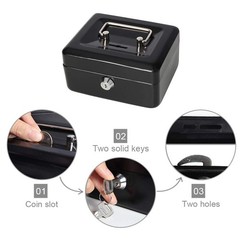 Black Cash Box With Slot For Kids Money Tray Key Lock 6×4 4/5×3 1/5 Inch