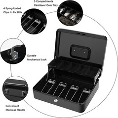 Large Cash Box with Combination Lock Safe Metal Money Box with Money Tray for Se