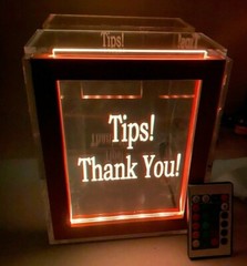 Personalized Tip Box Raffle Fund Raiser Donation Jar Engraved Light Changing LED