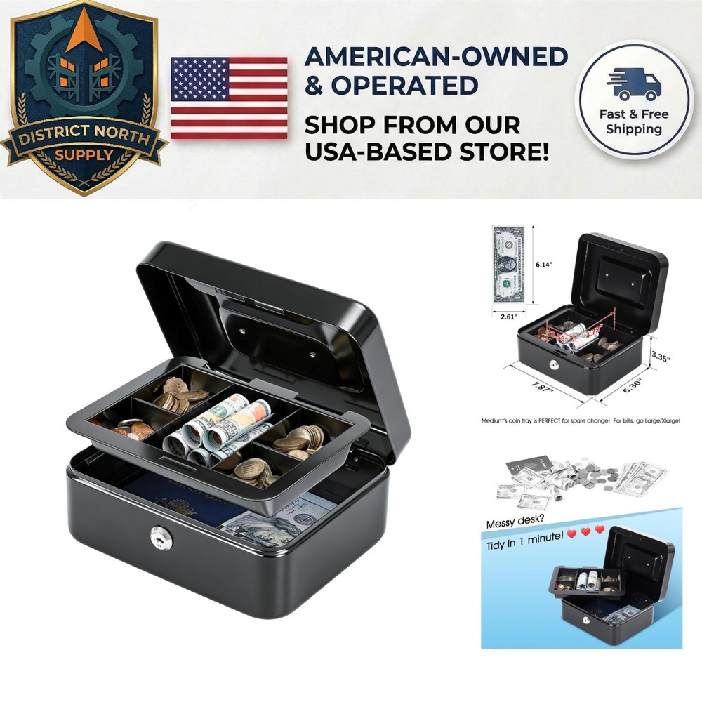 Durable Medium Cash Box with Removable Tray & Key Lock – A Safe Storage Solution
