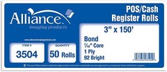 Alliance Bond Paper Receipt Rolls, 3&Prime;x150&prime;, 49 Rolls – University Surplus NEW
