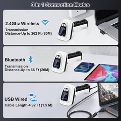 1D QR 2D Barcode Scanner, Bluetooth Wireless Bar Code Scanners with Setting Key