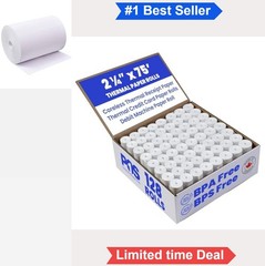 Thermal Paper Rolls 2 1/4 x 75 ft Coreless 128 Pack BPA Free BPS Free Receipt