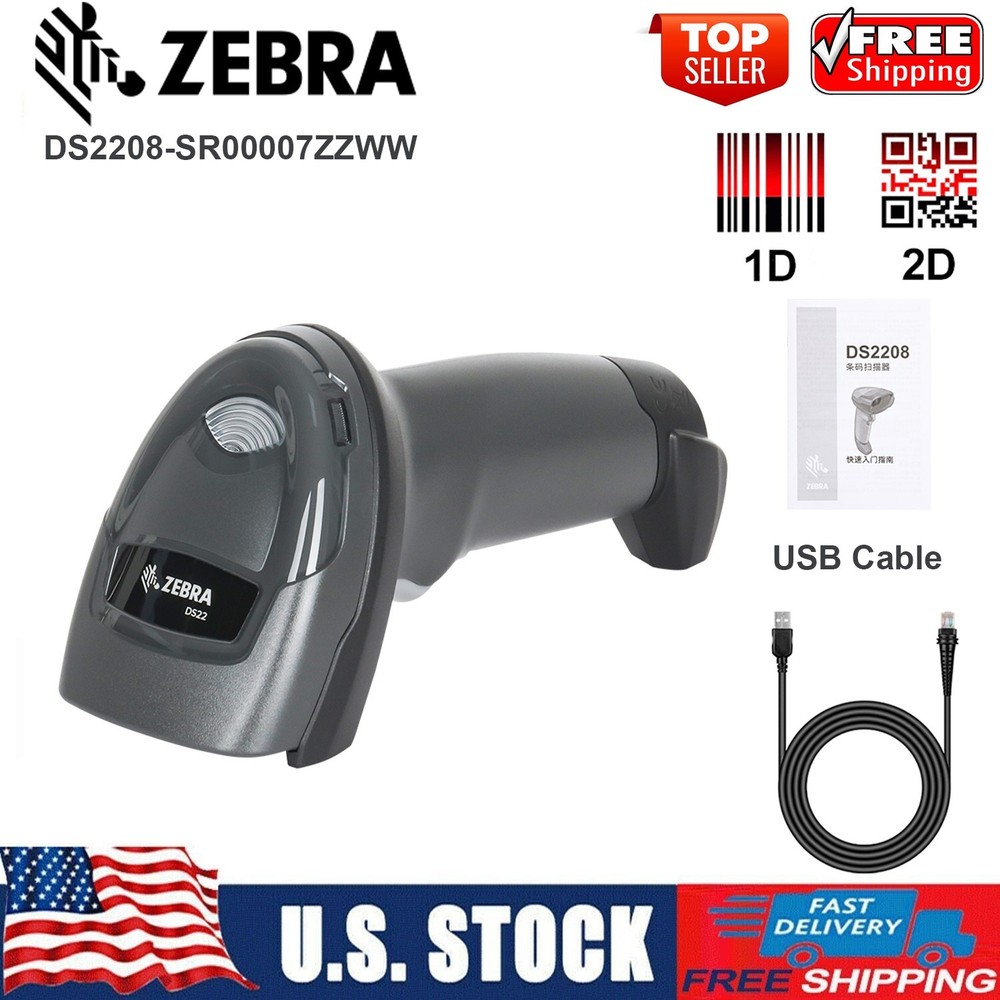 Zebra DS2208-SR00007ZZWW Wired 1D/2D Code Barcode Scanner Reader +USB Cable