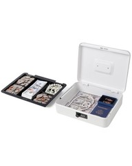 11.8×9.5×3.54 Inch White Large Metal Cash Box Combination Lock Money Tray
