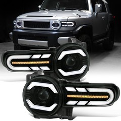 07-14 FJ Cruiser Proj Headlights LED Seq Turn Animated Start Pair Black Smoke