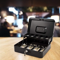 Cash Box with Lock Key and Money Tray Large Money Box for Cash Metal Lock Box