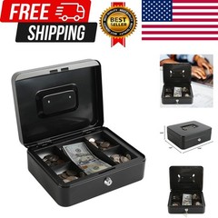 Locking Steel Large Cash Box with Removable Coin Tray and Key Lock,9.84&Prime;x 7.8…