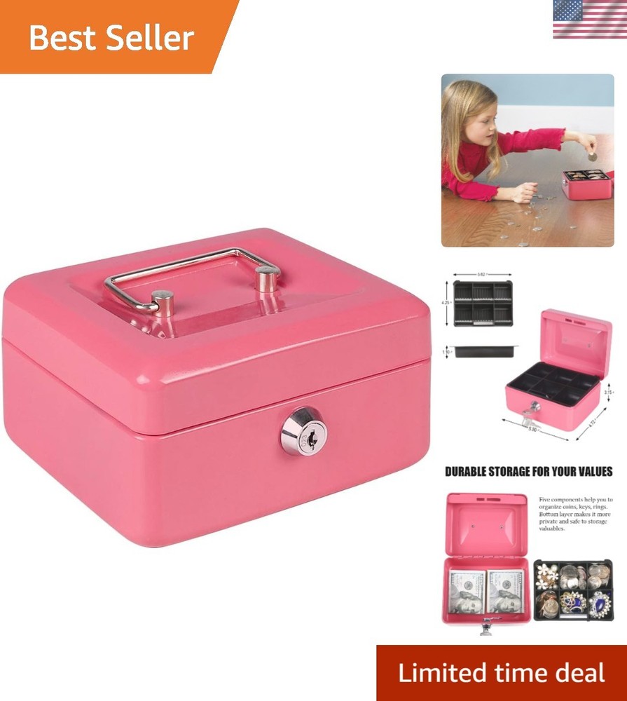 Chic Pink Money Box with Key Lock and Removable Tray – Perfect for Organizing