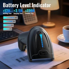 Wireless and Wired 2D QR Barcode Scanner with Battery Level Indicator and