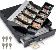 13&Prime; Cash Register Drawer for POS with Removable Tray and Key-Lock, Black