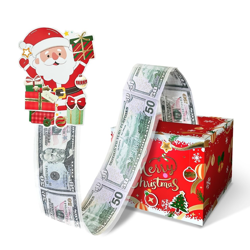 Red Surprise Explosion Christmas Money Box Holder Cash Gift Pull Bags 60 PCS