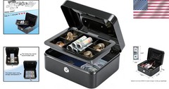 Compact Black Cash Box with Key Lock & Portable Handle – Secure Your Valuables