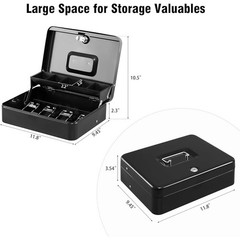 Portable Cash Box W/ Key Lock & Money Tray Organizer Home School Outdoor New