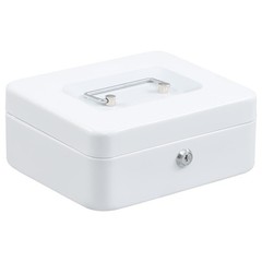 7.87×6.30×3.54 Inch White Locking Steel Medium Cash Box with Removable Coin Tray