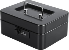 Medium Cash Box with Combination Lock Safe Metal Money Box with Money Tray Black