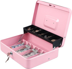 Cash Box with Money Tray and Key Lock,Tiered, Cantilever Design,4 Bill / 5 Coin