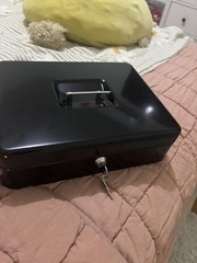 Sturdy Lock Safe Box with Key – XL Portable Cash Organizer, 11.81&Prime; Black
