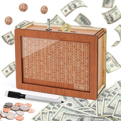 Money Saving Box 10k Cash Vault Savings Challenge Box for Adults,10 000 Wooden P