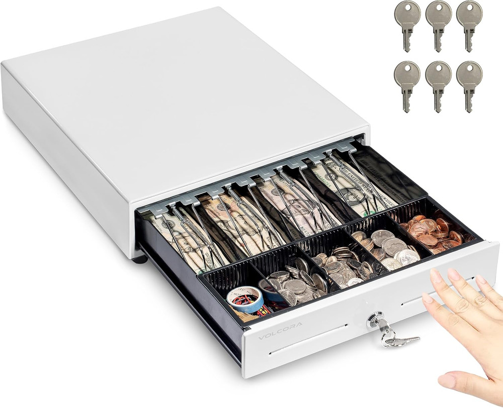 13&Prime; Heavy Duty Cash Register Drawer for POS – 4 Bills, 5 Coins, Key Lock