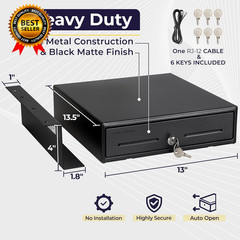 13&Prime; Electronic Cash Register Drawer with under Counter Mounting Metal Bracket
