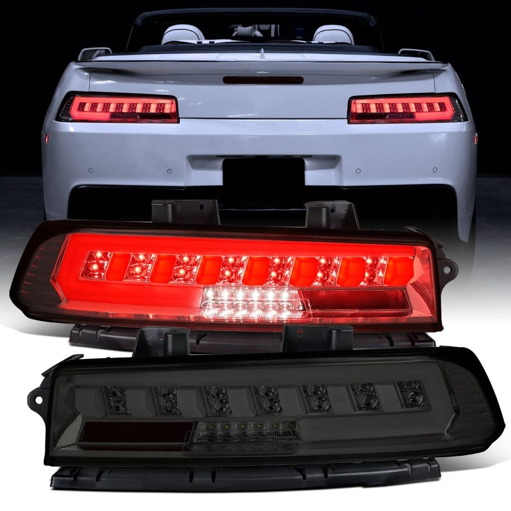 2014-2015 Chevy Camaro LED Sequential Turn Signal Tail Lights Pair Smoke
