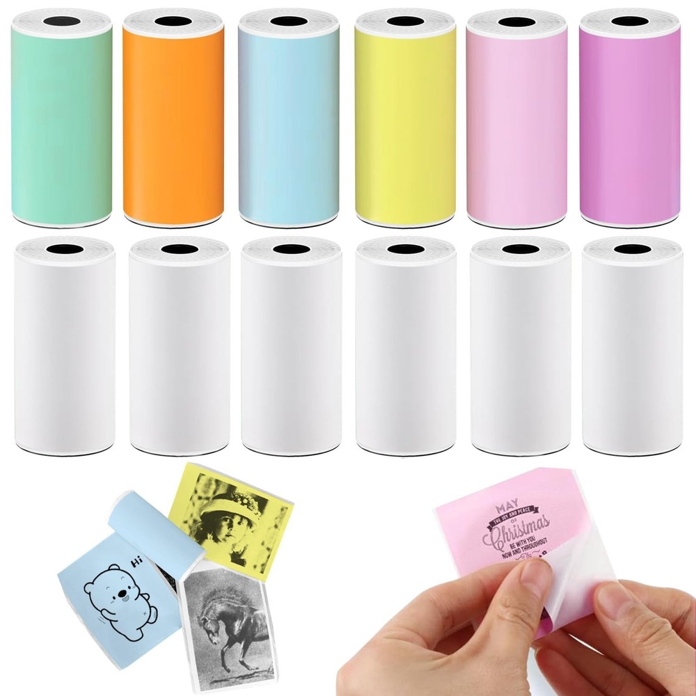 12 Rolls Self-Adhesive Multicolor Thermal Paper, 53 * 28mm | Thermal Printer …