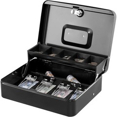 Portable Cash Box W/ Key Lock & Money Tray Organizer Home School Outdoor New