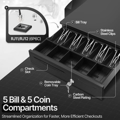 Cash Drawer 16 Inch Metal with RJ11 Cable – 5 Bill 5 Coin Tray for Small