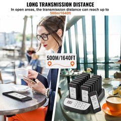 Wireless Restaurant Pager System – 500m Range Guest Calling Beepers, Vibration &