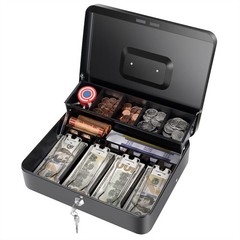 Cash Box with Money Tray and Key Lock, Saving Lock Box with Money Tray Storag…