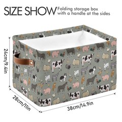 Farm Animals Pattern Rectangle Storage Bin, 15 x 11 x 9.5 in, Collapsible Org…