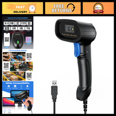 Wired 1D & 2D Barcode Scanner, USB QR Code Reader for POS, Supermarket, Warehous