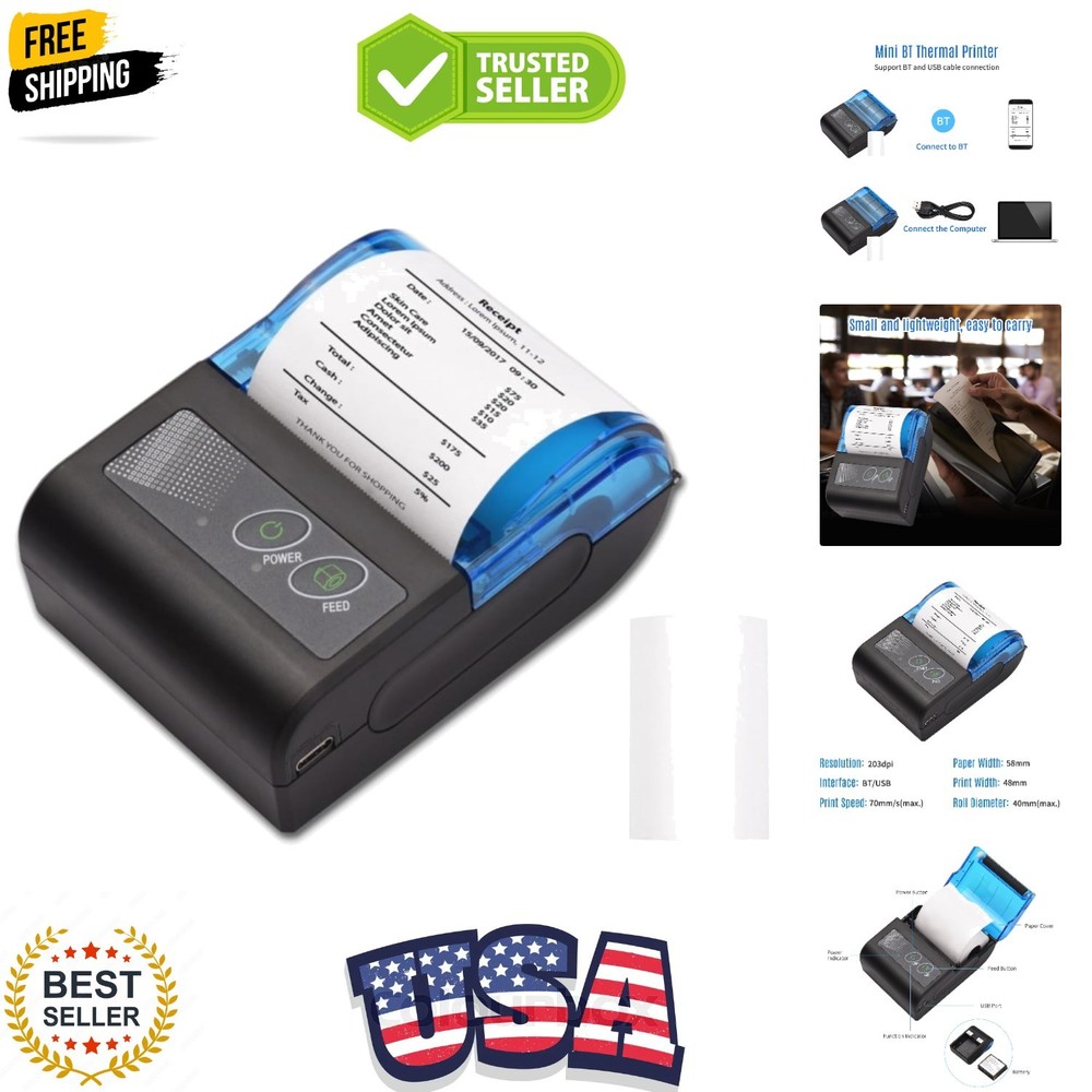 Receipt Printer, Portable Mini Thermal Receipt Printers USB Receipt Bill Tick…