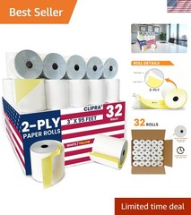 32 Rolls 2 Ply Kitchen Printer Paper White/Yellow Carbonless Rolls 3” x 95 Fe…