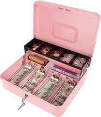 Large Pink Key Lock Cash Box with Organized Compartments – Perfect for Events