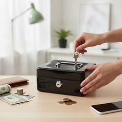Elegant Small Cash Box – Portable Key Lock Metal Storage Box 5.91&Prime;x4.72&Prime;x3.15&Prime;