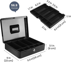 Cash Box with Money Tray and Lock – Metal Cash Box for Small Businesses, 9-Co…