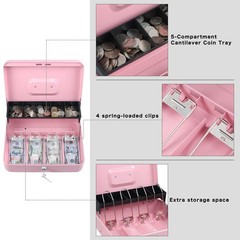 Cash Box with Money Tray and Key Lock,Tiered, Cantilever Design,4 Bill / 5 Co…