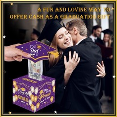 Graduation Money Box for Cash Gift Pull Purple Gold Graduation Gifts Surprise