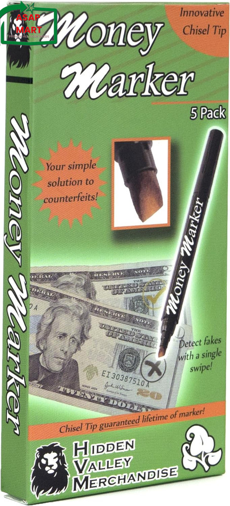 Money Marker (5 Counterfeit Pens) – Counterfeit Bill Detector Pen with Upgraded.