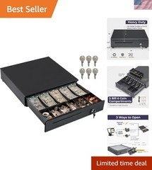Durable Cash Register Drawer with Media Slot and Key Control for POS Systems
