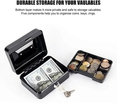 xydled Locking Steel Mini Cash Box with Removable Coin Tray and Key Lock,4.92…